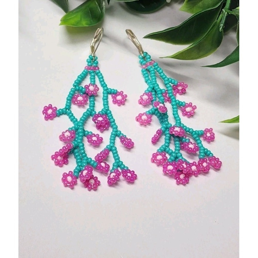 Elegant Pink Color  Beads Earrings with Delicate Desing  . Leght 3 In